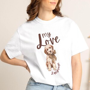 Camiseta Doodle My Love Language, Camiseta para mamá de Cockapoo, Regalo para amantes de los perros de Comfort Colors, Camiseta para mamá de Cavapoo Goldendoodle, Lazo de leopardo