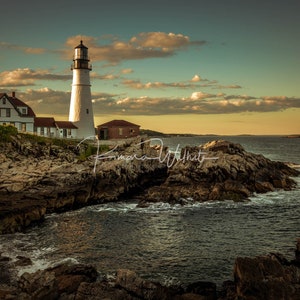 Maine Wall Art, Portland Head Light, Lighthouse Art, Coastal Maine, Lighthouse, Sunset