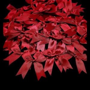 Red Satin Ribbon Bows – Pre-Tied Gift Wrapping, Wedding Favors (50 Pack)