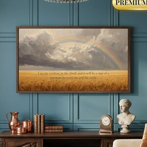Christian Samsung Frame TV Art Screensaver | Genesis 9 Rainbow Scripture Oil Painting Digital Download