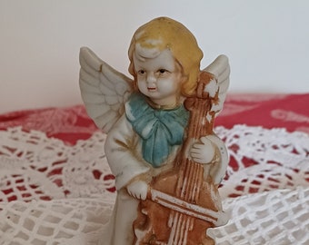 Angelot musicien en biscuit antique ancien vintage