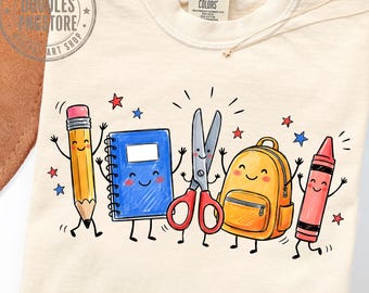 Back To School PNG, Happy Doodle Sublimation, Cute School Supplies, First Day Of School Png, Kindergarten Png, Trendy Teacher Png