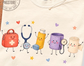School Nurse Doodles PNG, Cute RN Graphic, School Health Office Shirt Design, Nurse Life Sublimation, Doodle Characters