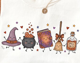 Halloween Witch PNG | Glitter Doodle Crew | Cute Witch Hat Cauldron Spell Book Broom Potion PNG | Witchy Sublimation | Halloween Shirt