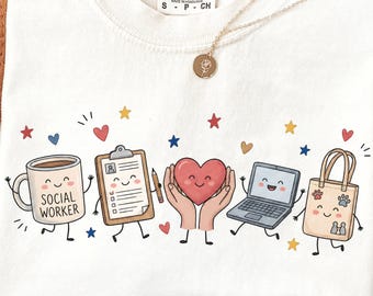 Social Worker PNG, Occupation Doodle Characters, Cute Clipboard Heart Laptop Tote Bag, Social Work Sublimation, Social Worker Shirt Design