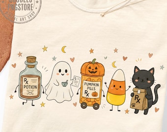 Halloween Pharmacist Doodle PNG, Pharmacy Technician Design, Cute Spooky Pharmacy Shirt Graphic, Rx Potion PNG, Medical Sublimation