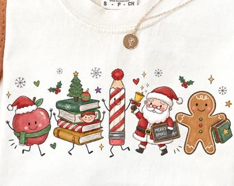 Christmas Teacher Doodles PNG, Cute Holiday School Characters, Teacher Christmas Sublimation, Festive Classroom Graphic Shirt Design