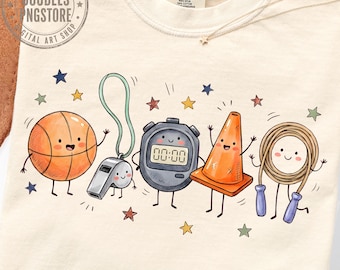 Dibujos de profesores en formato PNG, diseño de educación física, gráfico para profesor de gimnasia, camiseta de entrenador, deportes escolares, diseño de profesor de educación física adorable para sublimación.