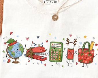 Christmas Teacher Doodles PNG, Cute Holiday School Characters, Teacher Christmas Sublimation, Festive Classroom Graphic, Christmas Teacher