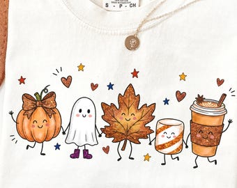 Glitter Fall PNG | Autumn Doodle Crew | Cute Pumpkin Ghost Maple Leaf Marshmallow Coffee PNG | Pumpkin Spice Sublimation | Fall Shirt Design