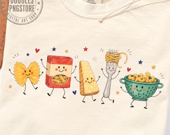 Pasta Doodles PNG, Cute Spaghetti and Parmesan Cheese, Italian Food Shirt Graphic, Pasta Lover Gift, Kitchen Sublimation Design