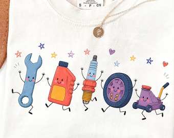 Mechanic PNG, Occupation Doodle Characters, Cute Wrench Spark Plug and Tire PNG, Auto Mechanic Sublimation, Mechanic Shirt Design