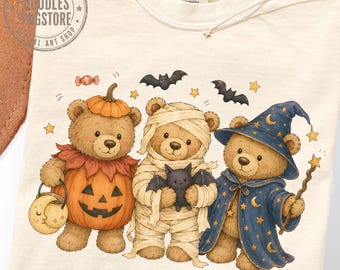 Halloween Teddy Bear PNG, Cute Trick or Treat Doodle Characters, Retro Fall Sublimation Design, Spooky Season Shirt Graphic PNG File