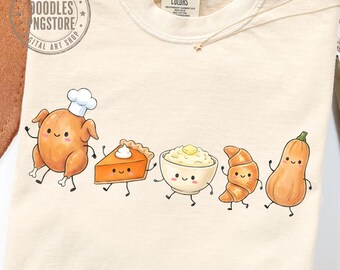 Happy Thanksgiving Doodles PNG, Cute Food Characters Design, Friendsgiving Sublimation, Funny Fall PNG File Digital Download