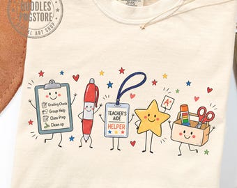 Teacher’s Aide PNG, School Employee Doodles, Cute Classroom Helper Icons PNG, School Staff Appreciation Sublimation, Aide Shirt Design
