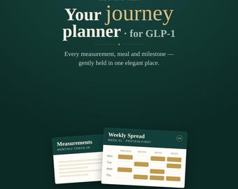 Planificador de tratamiento con GLP-1 / Seguimiento de pérdida de peso de 12 semanas con enfoque en proteínas / Registro diario de proteínas, agua y medidas / PDF de semaglutida y tirzepatida
