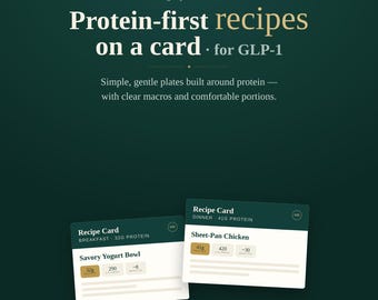 Tarjetas de recetas altas en proteínas imprimibles / 10 recetas con macronutrientes, porciones pequeñas / Comidas bajas en apetito GLP-1 / Semaglutida Tirzepatida PDF