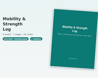 Registro imprimible de movilidad y fuerza de 4 semanas / Rastreador de ejercicios de fisioterapia para el hogar / Ejercicios para adultos mayores después de una cirugía / Descarga en PDF
