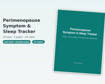 Registro de síntomas de la perimenopausia (imprimible, 30 días) / Registro de sofocos, sueño, estado de ánimo y energía / Diario de la menopausia / Preparación para citas médicas / Descarga en PDF