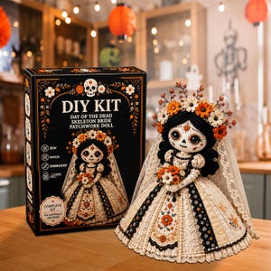 Kit fai da te per cucire una bambola spirito di Halloween, kit per creare una bambola patchwork, bambola in tessuto fatta a mano, kit per cucire il Dia de los Muertos, decorazioni di Halloween