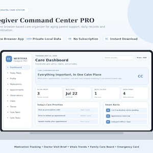 Caregiver Planner for Aging Parents | Medication Tracker | Emergency Information Card | Digital Download