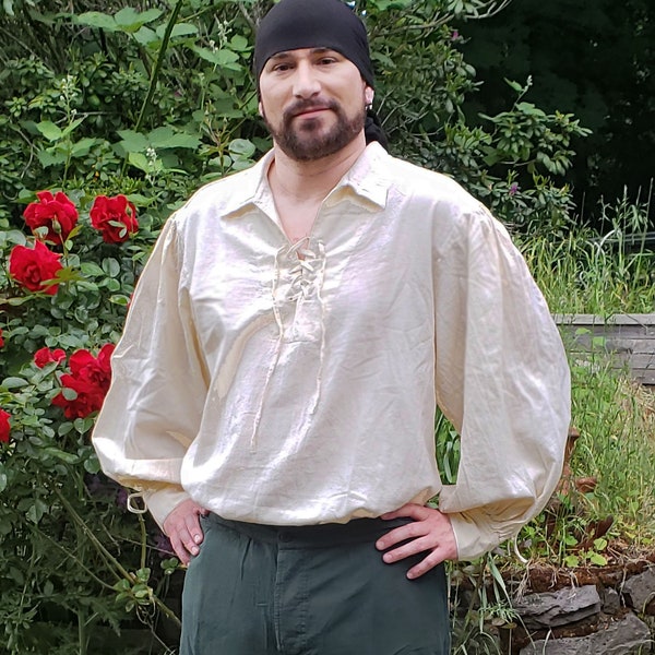 Historical Reenactment Shirt The "Morgan" 100% USA Grown Pima Cotton No Metal, all Sewn Grommets Preshrunk up to 6X Dress Like A Pirate