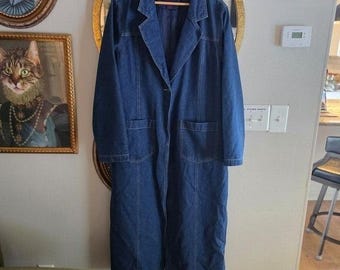 Vintage dark denim trench coat womens plus size 1x large front pockets 1button