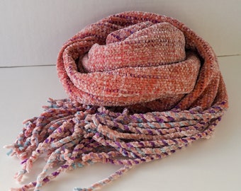 Handwoven Scarf, Chenille Scarf, Hand dyed Scarf for Women, Pink Blue Purple, Soft Winter Scarf
