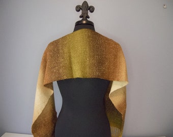 Handwoven Lustrous Gold Multicolor Scarf, Women's Soft Winter Scarf, Salvaged Yarn, Gold Brown Chestnut Taupe Cream Mustard