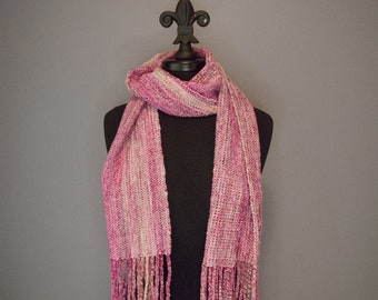 Handwoven Scarf, Chenille Scarf, Hand dyed Scarf for Women, Soft Winter Scarf, Salvaged Yarn, Pink Magenta, Upcycled Clothing