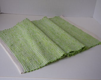 Table Runner Handwoven Spring Green and Cream, Rag Weaving, Western Sakiori, Upcycled Clothing, Spring Table Linens