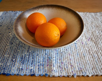 Table Runner Handwoven Ombre Gradient Blue Indigo Green Brown, Rag Weaving, Western Sakiori, Upcycled Clothing, Spring Easter Table Linens