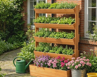 Planos para jardineras verticales de madera, jardineras escalonadas para hierbas aromáticas (descarga en PDF)