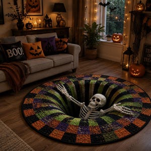 Skull Vortex 3d Rug – Horror Theme, Living Room Decor, Non-Slip Floor Mat, Bedroom Aesthetic, Modern Style, Home Decoration