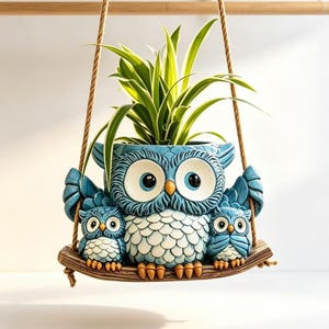 Regalo de decoración para interiores y exteriores, balcón o jardín, maceta colgante con forma de búho, soporte de resina estilo boho para suculentas.