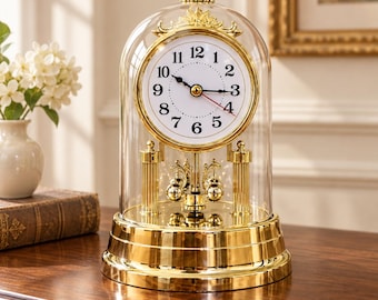 Vintage Anniversary Clock, Gold Dome Mantel Clock, Rotating Pendulum Table Clock, Traditional Home Decor, Housewarming Gift