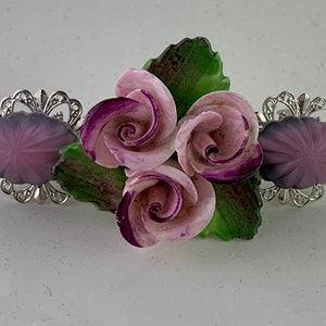 Vintage porcelain flower barrette