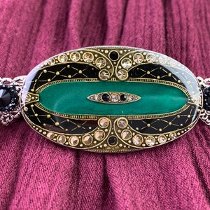 Barrette made from vintage Catherine Popesco turquoise and black enamel brooch