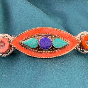 Coral, turquoise and lapis barrette