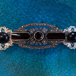 Vintage onyx and marcasite brooch turned barrette