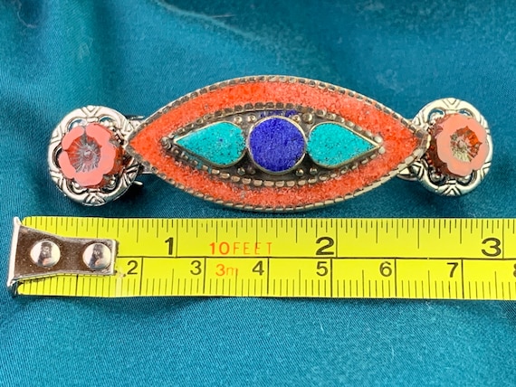 Jeweled French Barrette Set – Simulated Gemstone Inlay: Turquoise, Coral & Opal Jeweled French Barrette Set Simulated Gemstone Inlay  main image 3