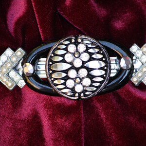 Black and Rhinestone Deco Barrette