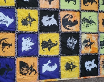 Rag quilt handmade Halloween quilt colorful bright lap quilt couch throw