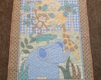 Baby quilt  monkey elephant giraffe lap quilt baby blanket