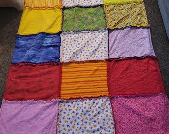 Rag quilt handmade log cabin quilt colorful bright lap quilt couch throw