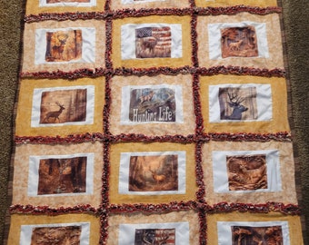Hunting Rag quilt handmade quilt  lap quilt couch throw deer buck flags hunters quilt