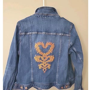 Upcycled Embroidered Dragons And Flowers Talbots Denim Jacket Women&#39;s Large unique one of a kind
