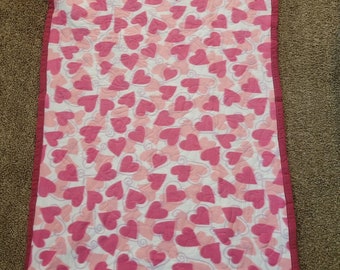 Valentine's fleece and flannel snuggle lap quilt handmade quilt hearts one of a kind couch throw