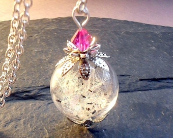 Dandelion necklace silver with mini wildflower seeds & dandelion seeds botanical jewelry terrarium necklace