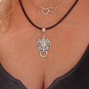 Wolf necklace Viking celtic leather Fenrir jewelry gift for men women dog lover gift braided leather band vegan available